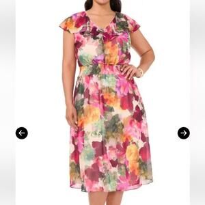 NWT Vince Camuto Floral Watercolor Chiffon Midi Dress- PLUS 3X